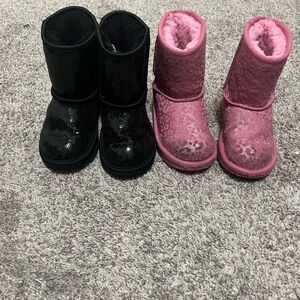 Black sequin and pink cheetah print toddler/kids uggs size 11